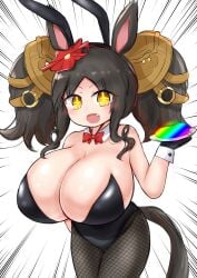 big_breasts bunny_girl cygames fishnets horse_ears horse_girl horse_tail large_breasts leather leotard lirucat_caramel marvelous_sunday_(umamusume) twintails umamusume umamusume_pretty_derby waitress