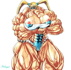 abs blonde_hair blue_eyes breasts extreme_muscles female female_only flex human muscle muscles muscular posing rainbow rainbow_mika solo straight_hair street_fighter street_fighter_alpha street_fighter_alpha_3 tied_hair twintails veins what