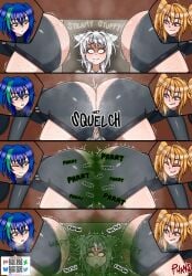 3girls ass big_ass blue_hair cat_ears face_in_butt facefart facesitting fart fart_fetish sitting sitting_on_chair white_hair yellow_hair