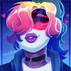 blush color cute hair_over_one_eye kissable_lips lips lipstick long_hair looking_at_viewer marigold murder_drones oc pov robot robot_humanoid rosigoldd suggestive worker_drone