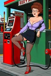 ai_generated big_breasts blouse fishnet_stockings high_heels king_of_the_hill looking_at_viewer miniskirt no_bra peggy_hill ready_for_sex