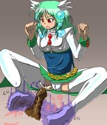 cameltoe feet footjob footjob_with_legwear green_hair highres penis thighhighs