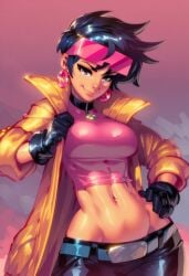 1girls ai_generated big_breasts black_hair clothed clothing color female female_focus female_only gigiti hi_res jubilee jubilee_(marvel_rivals) large_breasts light-skinned_female light_skin looking_at_viewer marvel marvel_rivals short_hair solo solo_female thick_thighs trogiai x-men