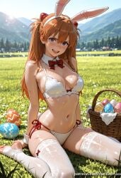 1girl ai_generated animal_ears arm_support artist_name asuka_langley_sohryu bare_shoulders basket blue_eyes blurry blurry_background blush bow bow_bra bowtie bra breasts brown_hair cleavage d day detached_collar easter easter_egg egg fake_animal_ears fanbox_username fangs feet field flower_field grass hairband headgear interface_headset kermixx lingerie long_hair looking_at_viewer medium_breasts mountainous_horizon navel neon_genesis_evangelion no_shoes on_grass open_mouth orange_hair outdoors panties patreon_username rabbit_ears rabbit_tail red_bow red_bowtie scar scar_on_chest scar_on_stomach side-tie_panties sitting sky smile soles solo stirrup_legwear stomach string_panties sweat tail teeth thighhighs thighs toeless_legwear toes torn_thighhighs two_side_up underwear underwear_only upper_teeth_only v-shaped_eyebrows wariza wet white_bra white_panties white_thighhighs wrist_cuffs