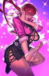 1girls big_breasts big_tits fluffy heart king_of_fighters light_skin long_hair red_hair rim_jims shermie_(kof) skirt thick thick_thighs twintails