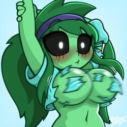 ! 1girls 2026 2d 2d_(artwork) arm_up big_breasts blue_shirt blurry_foreground blush blush_lines breasts color colored convenient_censoring digital_drawing_(artwork) digital_media_(artwork) female female_only green_body green_hair green_skin minecraft motion_lines ripped_clothes ripped_clothing shirt_rip shocked shocked_expression simple_background solo solo_female thesoderaddict torn_clothes torn_clothing upper_body wardrobe_malfunction zilly_(thesoderaddict) zombie zombie_girl