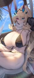 abs barghest_(fate) big_breasts big_thighs bikini fate/grand_order fate_(series) long_hair muscular muscular_female muscular_legs pale shiroshisu sky swimsuit thick_thighs