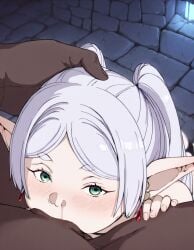 age_difference balls_deep blowjob dark-skinned_male dark_skin deepthroat fellatio frieren frieren_beyond_journey's_end interracial kizuru pale-skinned_female pale_skin sousou_no_frieren