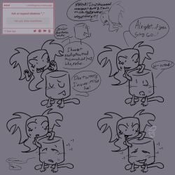 bow_(ii) brain_drain cute dialogue ghost health_points ii inanimate_insanity intelligence_drain iq_loss lesbian losing_health marshmallow_(ii) moaning object_shows pussy_juice speech_bubble yuri