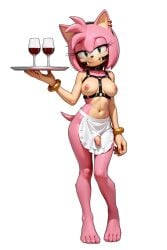 1girls ai-generated ai_assisted ai_generated alcohol amy_rose bracelet breasts feet female_focus furry furry_female futanari gagged green_eyes holding_tray looking_at_viewer navel nipples penis pink_fur sega simple_background sonic_the_hedgehog_(series) tail transparent_background tray waist_apron waitress waitress_uniform