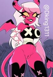 1girl 1girls ai_generated breasts clothing demon demon_girl dking1311 dress dress_lift female female_only half-dressed half_naked helluva_boss horns large_breasts legs long_hair looking_down looking_down_at_viewer no_panties pink_body pink_hair pussy semi_nude smile standing standing_over_viewer stockings succubus succubus_horns succubus_tail succubus_wings tail tattoo tattoo_on_arm thick thick_thighs thighhighs thighs verosika_mayday verosika_mayday_(helluva_boss) vivienne_medrano vivziepop white_hair wings