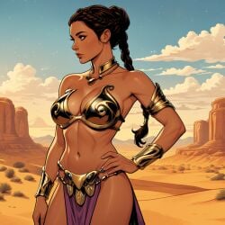 1girls ai_generated braid braided_hair braided_ponytail brown_hair long_hair lucasfilm ponytail princess_leia_organa slave slave_bikini slave_girl slave_leia slave_outfit star_wars