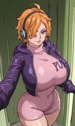 1girls ai_generated big_boobs big_breasts curvy curvy_body curvy_female curvy_figure female female_only huge_breasts kyoru189 large_breasts light-skinned_female light_skin looking_at_viewer mature_female one_piece orange_hair seductive seductive_look shiny shiny_skin short_hair solo solo_female vegapunk_lilith