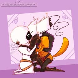 3girls black_body blush blush_lines blushing blushing_female bug bug_girl female/female/female hearts hollow_knight hollow_knight:_silksong hollow_knight_(franchise) hornet_(hollow_knight) insect insect_girl lace_(hollow_knight) lace_(hollow_knight:_silksong) lesbian_sex pussy pussy_juice shakra_(hollow_knight) shakra_(hollow_knight:_silksong) spider spider_girl strap-on strap-on_in_pussy strapon team_cherry threesome yuri