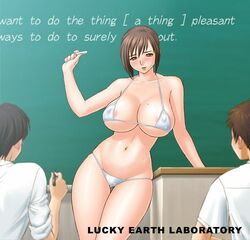 bikini breasts classroom female hair humanoid lingerie lucky_earth_laboratory male nipples student tatsunami_youtoku teacher