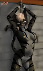 blackreaper_bk201 chain chained_up dungeon female khajiit look_at_viewer naked nipple pussy red_eyes schnurrt_beim_knuddeln smile stone_wall stripes