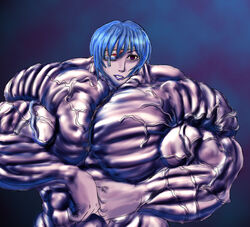 extreme_muscles eye_patch female flex muscle muscles muscular muscular_female neon_genesis_evangelion no_bra nude pose rei_ayanami straight_hair veins