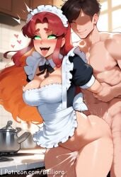 1boy 1girls ai_generated ass ass_grab big_ass big_breasts blush breast_grab breasts clothes clothing cum cum_in_pussy cum_inside cute cute_face dc dc_comics doggy_style duo female female_focus green_eyes large_ass large_breasts light-skinned_female light_skin looking_at_viewer male nipples open_mouth penis penis_in_pussy pink_nipples pussy red_hair sexy sexy_body sexy_female short_hair starfire teen_titans younger_female