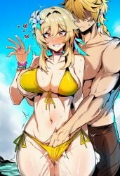 1boy 1girls aether_(genshin_impact) ai_generated artist_name brother_and_sister genshin_impact incest lumine_(genshin_impact) mihoyo sex straight