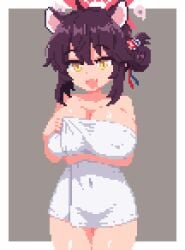 1girls animated artist_request big_breasts blue_archive breasts female halo kaede_(blue_archive) large_breasts naked nipples nude pixel_animation pixel_art yellow_eyes