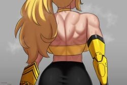 1girls animated ass ass_focus blonde_female blonde_hair chloeangelva crimsoncrow_va cslucaris ember_celica facing_away half-dressed half_naked half_naked_female long_hair long_hair_female ponytail robotic_arm rwby sound sweaty_body tagme video voice_acted yang_xiao_long