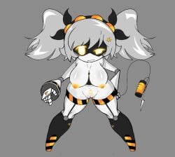 annoyed_expression breasts glitch_productions j_(murder_drones) murder_drones naked_female pussy robot robot_girl white_hair yellow_areola yellow_eyes yellow_nipples