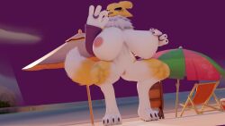 3d 3d_(artwork) anthro anthro_female anthro_only ass_focus ass_up bandai_namco big_breasts blender blue_eyes breasts digimon dogzeela kito0g open_legs renamon renamon_(dogzeela) white_fur yellow_fur