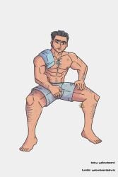 artist_request boxers boxers_(clothing) boxers_only fallout fallout_4 male male_focus male_only paladin_danse sitting sitting_down solo solo_focus solo_male towel_around_neck underwear underwear_only