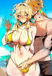 1boy 1girls aether_(genshin_impact) ai_generated artist_name brother_and_sister genshin_impact incest lumine_(genshin_impact) mihoyo sex straight