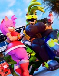 2girls 3d amy_rose diag34k huge_breasts muscular_female nipple_bulge size_difference sonic_(series) surge_the_tenrec thick_thighs