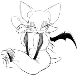 1girls areolae areolae_slip areolae_visible_through_clothing arm_behind_head arm_up bat_ears bat_wings big_breasts breasts_bigger_than_head cnggu13 curvaceous huge_breasts lidded_eyes line_art nipple_bulge rouge_the_bat sketch sling_bikini slingshot_swimsuit solo sonic_(series) sonic_the_hedgehog_(series)