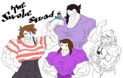 4girls abs biceps breasts brown_hair female hair jaiden jaiden_animations long_hair muscles muscular muscular_arms muscular_female pecs