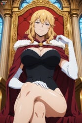 1boy absurdres adult ai_assisted ai_generated big_breasts breasts crossed_legs female gina_(solo_leveling) heeven highres male mature patreon patreon_username perfect_body sitting sitting_on_throne solo_leveling uncensored