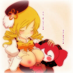 blush breastfeeding breasts charlotte_(madoka_magica) large_breasts mahou_shoujo_madoka_magica nipples smile tomoe_mami