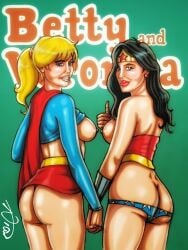 2d 2girls archie_comics betty_and_veronica betty_cooper bronxboy79 busty crossover dc dc_comics exhibitionism exposed female female_focus female_only hourglass_figure nude nude_female nudity pinup pinup_pose signature supergirl_(cosplay) superman_(series) tagme veronica_lodge wide_hips wonder_woman_(cosplay) wonder_woman_(series)