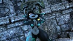 3d big_breasts female hands_behind_head midna on_knees shortstack smile source_filmmaker terrarizemyself the_legend_of_zelda thick_thighs tongue