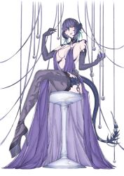 au_ra cleavage dress elbow_gloves female final_fantasy_xiv heels makudonarudo no_bra no_panties tail