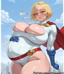 ai_generated ai_text bare_thighs blonde_hair blue_eyes blush dc dc_comics gigantic_breasts huge_breasts huge_thighs light-skinned_female light_skin looking_at_viewer massive_breasts modeus14 power_girl pregnant pregnant_female short_hair smiling solo_female squatting superheroine superman_(series) sweat sweatdrop thick_body thick_female thick_thighs thighs voluptuous voluptuous_female