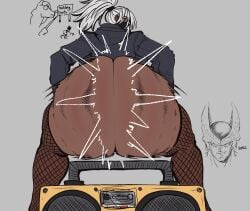 2d 2d_(artwork) ass ass_clapping ass_focus big_ass cell_(dragon_ball) curvy curvy_figure dark-skinned_female dark_skin dragon_ball female female_focus female_only fuku_(humble_shark) gold_boombox_(prevence) huge_ass humble_shark kunoichi llama looking_at_viewer ninja oc original original_character poorly_tagged source_request thick_ass thick_thighs twerking voluptuous voluptuous_female