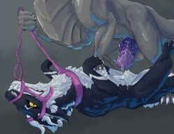 absurd_res amber_(wyrmiestwyrm) balls bodily_fluids collar dominant dragon duo erection female feral feral_dragon feral_on_feral fur furred_dragon furred_scalie genital_fluids genitals hi_res knot leash leash_pull male male/female muzzle_(object) muzzled mythological_creature mythological_scalie mythology penis pinned pinned_to_ground questionable_consent scalie size_difference submissive wyrmiestwyrm