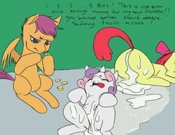 apple_bloom_(mlp) cub dialogue earth_pony english_text equine exhaustion female friendship_is_magic fucked_silly horse humor idlecum my_little_pony pegasus pony scootaloo_(mlp) smooth_skin sweetie_belle_(mlp) text unicorn young