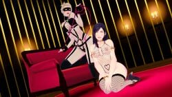 bad_end brainwashed defeated_heroine dominant_female empty_eyes female final_fantasy_vii_remake kneeling kneeling_female masked_female pink_eyes scarlet_(ffvii) sex_slave slutty_clothes submissive_female tifa_lockhart totalsun whip
