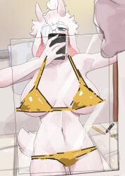 1girls 2025 5_fingers absurd_res anthro big_breasts blue_eyes bovid breasts buta99 caprine cellphone convenient_censoring digital_media_(artwork) electronics english_text eyewear female female_only fingers front_view fur glasses goat golden_week hair holding_object holding_phone horn inside mammal navel nude nude_anthro nude_female phone selfie solo standing tail text vanilla_(buta99) white_body white_fur white_hair white_horn white_tail