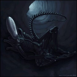 1boy 2010 alien_(franchise) anal anal_sex balls cave cum dark dildo erection looking_at_viewer male male_only male_xenomorph on_back penetration penis precum saliva sex_toy solo viral_divinity xenolugia150 xenomorph