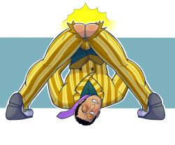 1boy ass ass_hair blush borsalino_(kizaru) butt_hair embarrassed fully_clothed male one_piece pants_rip solo_male suit tvfish-art wardrobe_malfunction