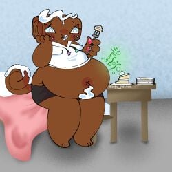 belly bloated_belly cake cake_slice cannibalism cosmo_(dandy's_world) dandy's_world dandys_world eating eating_food fat fat_ass fat_fetish fat_male feederism feeding food gurgle gurgling roll_cake smile smiling solo stuffing