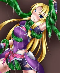 blonde_hair blue_eyes blush densetsu_no_yuusha_no_densetsu female ferris_eris restrained tentacle