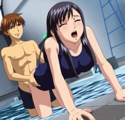 animated ass ass_grab black_hair bouncing_breasts breasts closed_eyes doggy_style dreamnote long_hair moaning pool sex stitched swimsuit swimsuit_aside takakura_yumi teenager