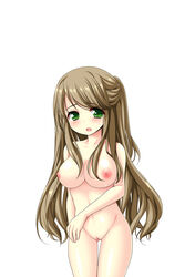 blush breasts brown_hair female green_eyes long_hair looking_at_viewer nipples nude open_mouth original pussy sabotencc sex_idol_48!_~inran_musume_idol-ka_keikaku~ solo standing uncensored