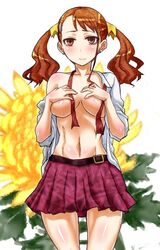 anohana:_the_flower_we_saw_that_day blush breasts brown_eyes brown_hair female highres naruko_anjou nururyun pointy_chin tied_hair twintails undressing